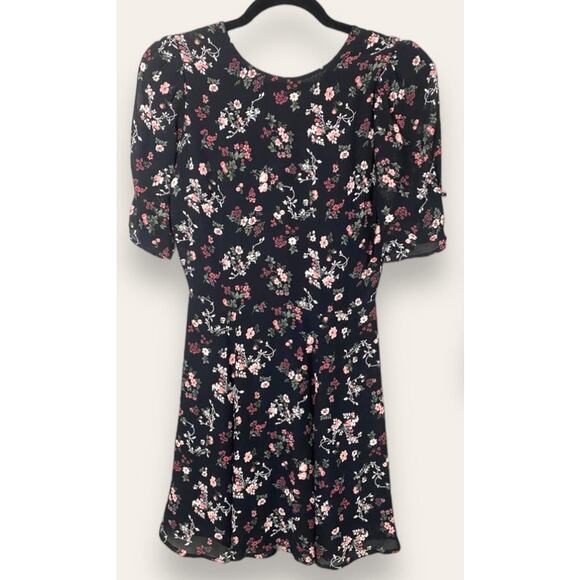 NWT REFORMATION DRESS 2 BLACK JOLENE PINK DITSY FLORAL BARD SHORT SLEEVE BOW TIE - Picture 1 of 14